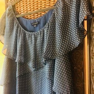 Blue, grey and white blouse